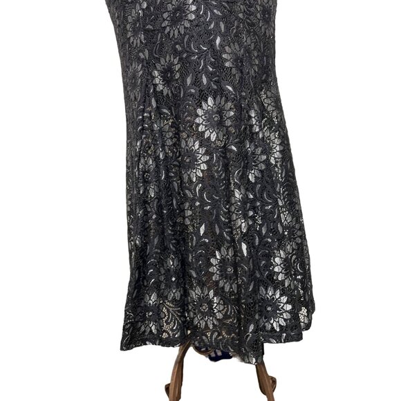 Enfocus Black Silver Maxi Size 8 Floral Lace Sheath Party Evening Goth - Picture 6 of 16